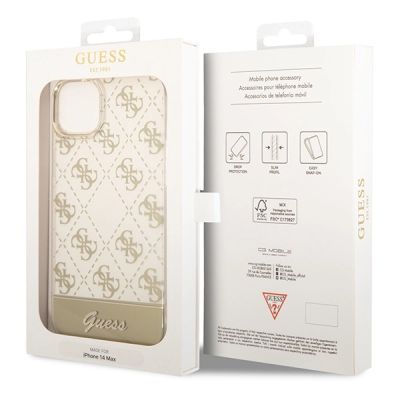 8. Etui Guess 4G Pattern Script na iPhone 14 Plus - złote