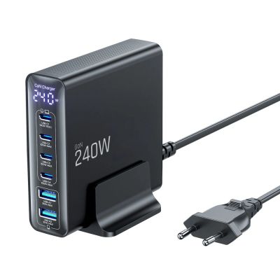 3. Stacja ładująca Tech-Protect DC240W-GaN 6 portów 4 x USB-C 2 x USB-A 240W QC3.0 - czarna