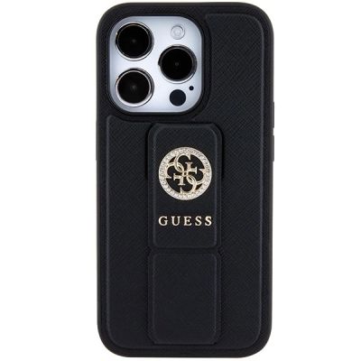 3. Etui Guess Grip Stand 4G Saffiano Strass na iPhone 15 Pro Max - czarne
