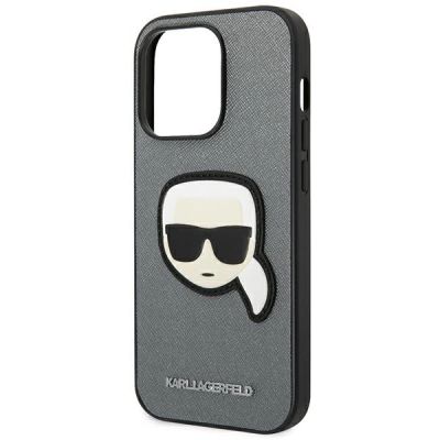 6. Etui Karl Lagerfeld Saffiano Karl's Head Patch na iPhone 14 Pro - srebrne