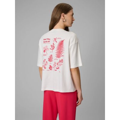 2. T-shirt regular z nadrukiem damski 4F 4FRSS26TTSHF3704-11S