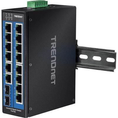 6. TRENDnet TI-G162 - Przełącznik - niezarządzalny - 14 x 10/100/1000 + 2 x Gigabit SFP - Możliwość montażu na szynie DIN, montaż na ścianie - DC