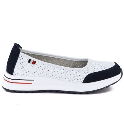 2. Skórzane baleriny na grubej podeszwie ażurowe białe Jezzi 7815