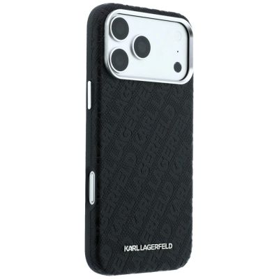 4. Etui Karl Lagerfeld Grained Allover Logo Metal Elongated MagSafe na iPhone 17 Pro / 18 Pro - czarne
