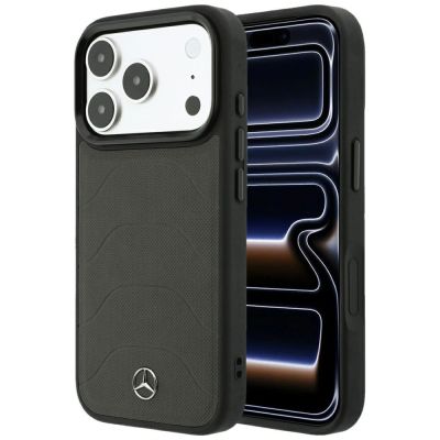 Etui Mercedes Leather Mesh with Bow Line MagSafe na iPhone 18 Pro Max / 17 Pro Max - ciemnoszare