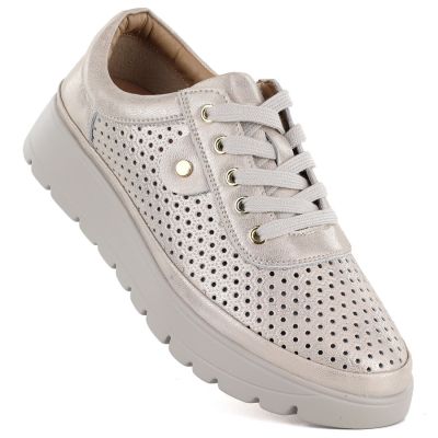 Skórzane półbuty damskie ażurowe złote Vinceza 79629