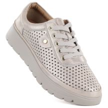 Skórzane półbuty damskie ażurowe złote Vinceza 79629