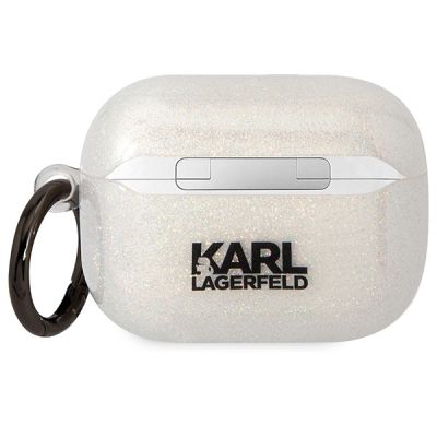2. Etui Karl Lagerfeld Glitter Karl&Choupette na AirPods Pro - przezroczyste