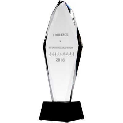 8. Trofeum szklane grawerowane H 31 cm