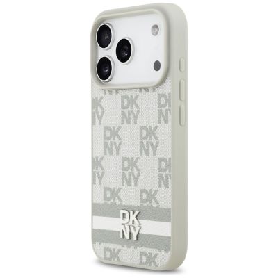 2. Etui DKNY Checkered with Printed Stripes na iPhone 17 Pro - beżowe