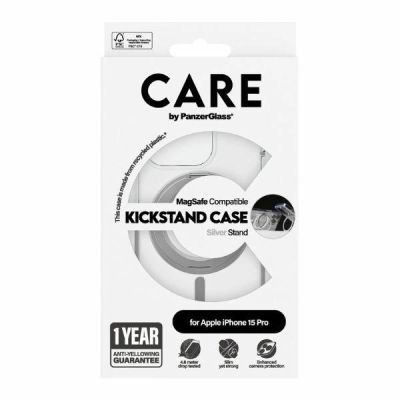 4. Etui CARE by PanzerGlass Kickstand Case MagSafe na iPhone 15 Pro - srebrne