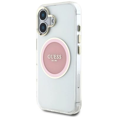 2. Etui Guess IML Metal Colored Circle Classic Logo MagSafe na iPhone 16 - różowe