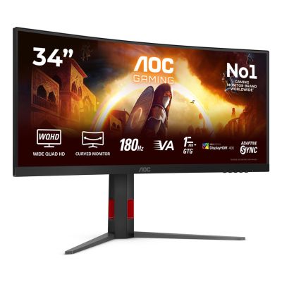 22. AOC G4 CU34G4CAP monitor komputerowy 86,4 cm (34") 3440 x 1440 px UltraWide Quad HD LCD Czarny, Czerwony