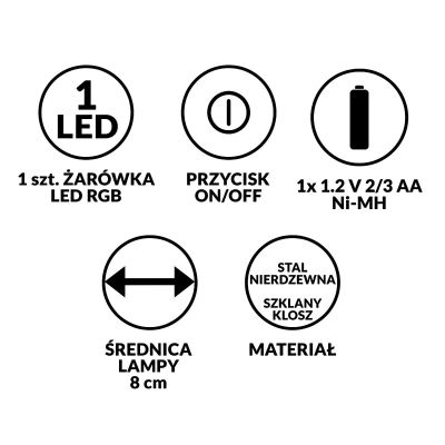 26. LAMPA SOLARNA SZKLANA KULA 7,5x34CM RGB