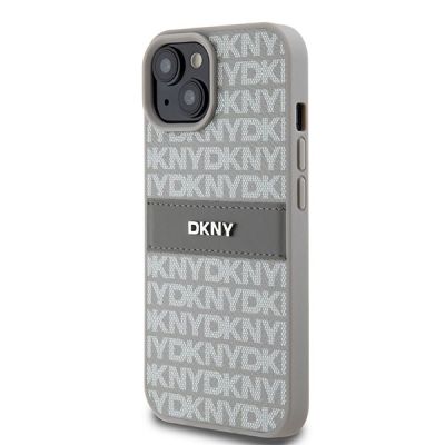 2. Etui DKNY Leather Mono Stripe & Metal Logo na iPhone 15 Plus / 14 Plus - beżowe