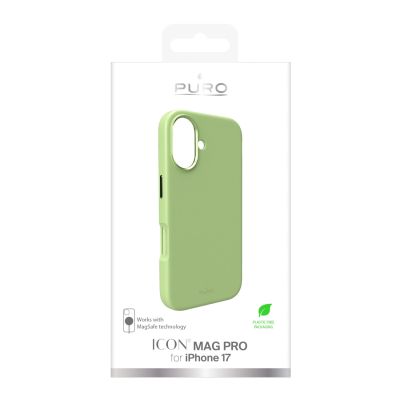 2. Etui silikonowe Puro Icon Mag Pro Liquid Silicone na iPhone 17 kompatybilne z MagSafe, z ochroną aparatu i aluminiowymi przyciskami - zielone