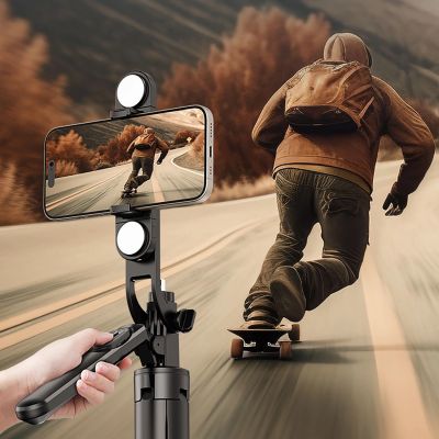 9. Wozinsky Selfie stick WH181D-Y1S teleskopowy statyw 1.75m ze stopu aluminium z podwójną lampą i uchwytem na telefon - czarny