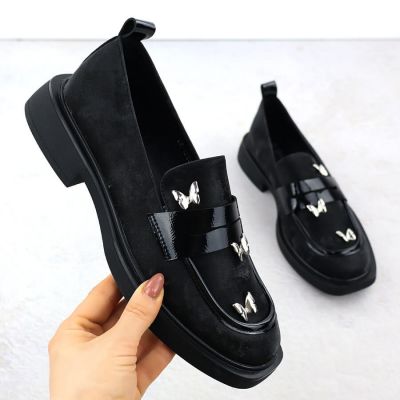 2. Półbuty damskie lordsy z motylkami czarne Potocki SZ12650