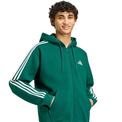 5. Bluza męska adidas Essentials 3-Stripes Fleece Full-Zip Hoodie zielona KZ1412