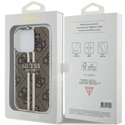 8. Etui Guess IML 4G Gold Stripe na iPhone 15 Pro - brązowe