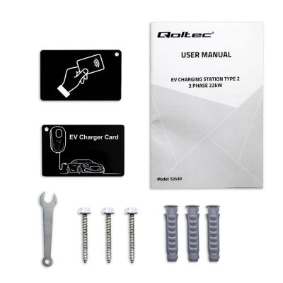 18. Qoltec Stacja ładowania EV 2w1 Typ2 22kW Wi-fi LCD RFID 3 fazy Wallbox 5m