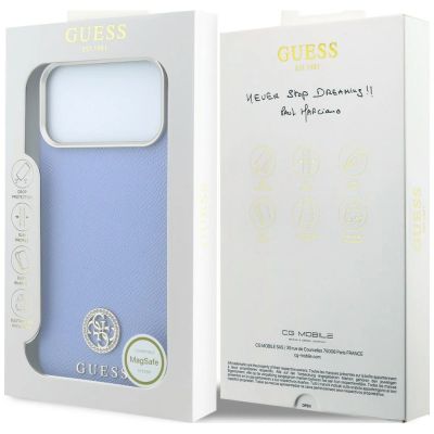 8. Etui Guess Grained Round Strass Logo MagSafe na iPhone 18 Pro Max / 17 Pro Max - niebieskie