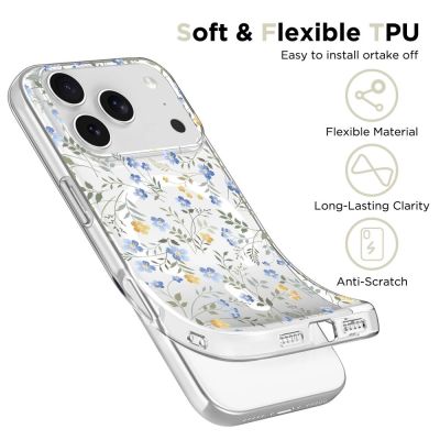 3. Etui Tech-Protect FlexAir MagSafe na iPhone 17 Pro - stokrotki z liśćmi