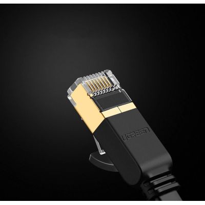 13. Ugreen płaski kabel przewód internetowy sieciowy Ethernet patchcord RJ45 Cat 7 STP LAN 10 Gbps 10 m czarny (NW106 11265)