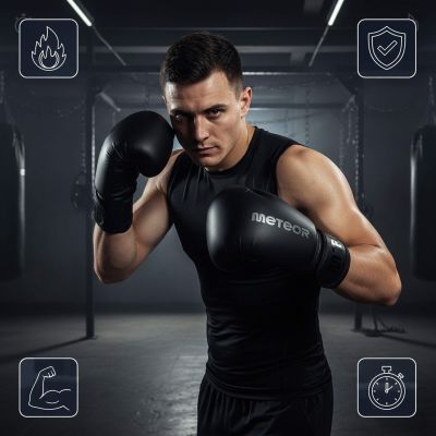 11. Rękawice bokserskie Meteor 12 oz treningowe, rzep, PU