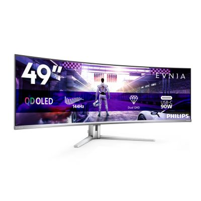 3. Philips Evnia 8000 49M2C8900L/00 monitor komputerowy 124,2 cm (48.9") 5120 x 1440 px Dual QHD QD-OLED Biały