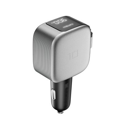 2. Ładowarka samochodowa Cuktech CC903P 100 W z wyświetlaczem i zwijanym kablem USB-C 70 cm - szara