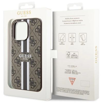 8. Etui Guess 4G Printed Stripes MagSafe na iPhone 14 Pro Max - brązowe
