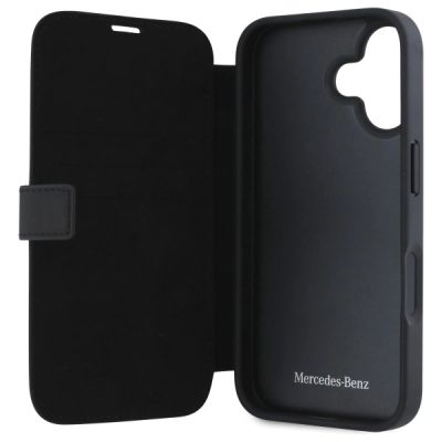 7. Etui Mercedes Leather Wood Imitation na iPhone 16 - czarne