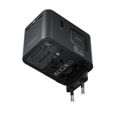 3. Adapter podróżny Acefast Z8 GaN 45W podróżna ładowarka sieciowa 3x USB-C + 2x USB-A z gniazdkiem AC 2500W - czarna