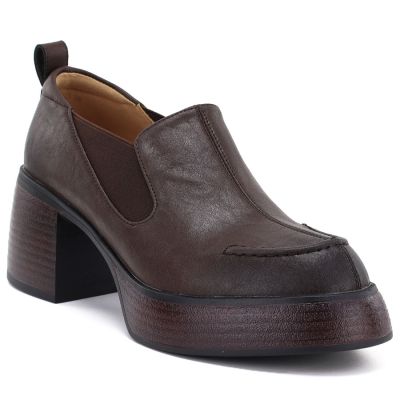 Skórzane półbuty damskie na obcasie brązowe D&A S.Barski CR62-3525