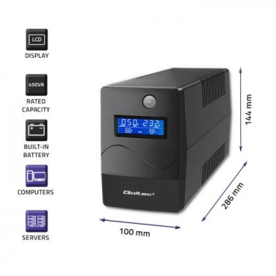 11. QOLTEC ZASILACZ AWARYJNY UPS 450VA | 240W | LCD | USB | RJ45