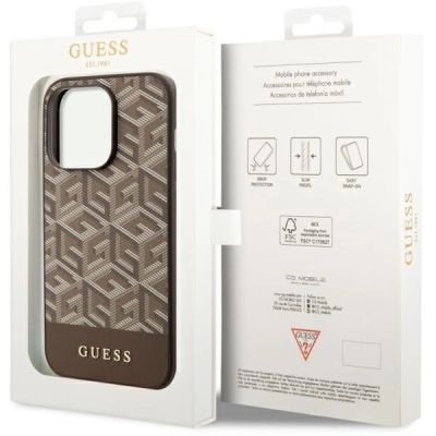 8. Etui Guess GCube Stripes MagSafe na iPhone 14 Pro - brązowe