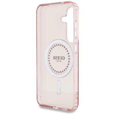 7. Etui Guess Rhinestones Printed Classic Logo MagSafe Samsung Galaxy S25 różowy