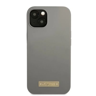 3. Etui Guess Silicone Logo Plate MagSafe na iPhone 13 mini - szare