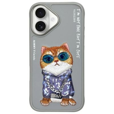 Etui Nimmy Glasses Cool Cat na iPhone 16 - szare