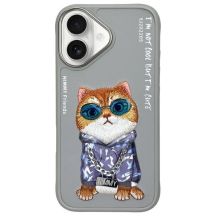Etui Nimmy Glasses Cool Cat na iPhone 16 - szare