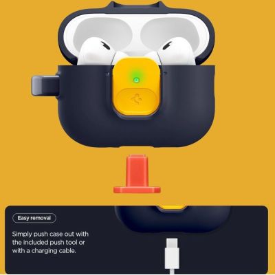 3. Etui Spigen Nano Pop na AirPods Pro 3 - granatowo-żółte