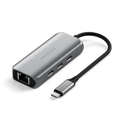 8. Satechi 4-In-1 USB-C Hub - hub do urządzeń mobilnych USB-C (3x USB-C 3.2 gen2 10Gbps, 2.5 Gigabit Ethernet) (space gray)