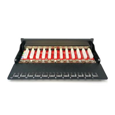 3. Digitus Panel krosowy desktop 12x RJ45, LSA poziom, kat.6A, ekranowany, czarny, prowadnica kabli
