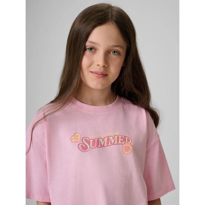 3. T-shirt boxy z nadrukiem dziewczęcy 4F 4FJRAW26TTSHF4324-056S