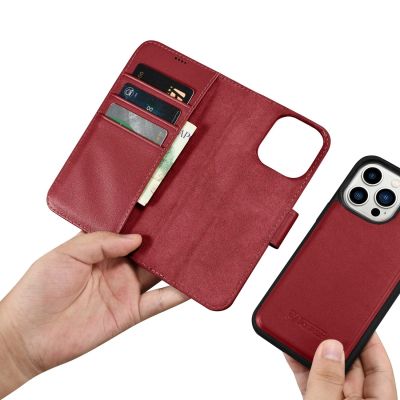 15. iCarer Wallet Case 2in1 etui iPhone 14 Pro Max skórzany pokrowiec z klapką Anti-RFID czerwony (WMI14220728-RD)