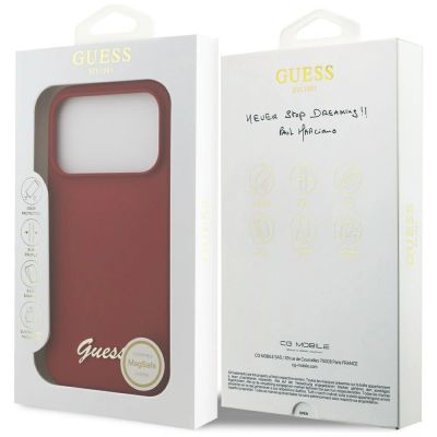 8. Etui Guess Silicone Script Metal Logo MagSafe na iPhone 17 Pro - czerwone