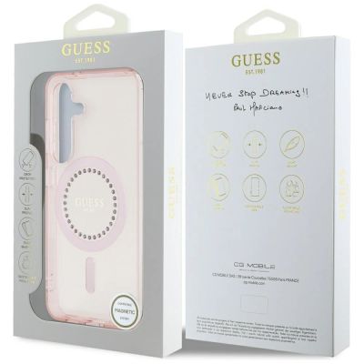 8. Etui Guess Rhinestones Printed Classic Logo MagSafe Samsung Galaxy S25 różowy