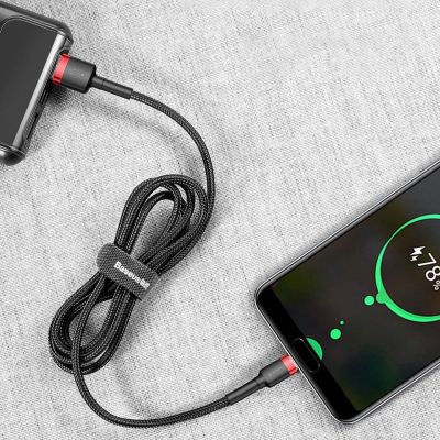 11. Baseus Cafule Cable wytrzymały nylonowy kabel przewód USB / USB-C QC3.0 2A 3M czarno-czerwony (CATKLF-U91)