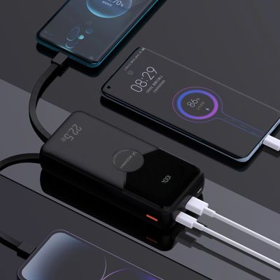 5. Powerbank Wozinsky 20000mAh 22,5W PD20W z wbudowanymi kablami Lightning i USB-C - czarny